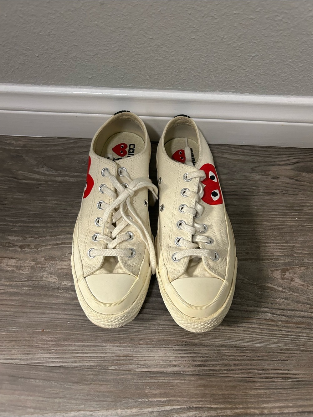 Converse Off-White Canvas Low Top Sneakers with Red Heart Accent